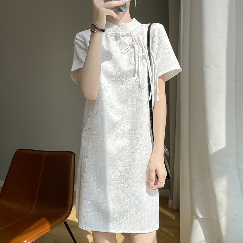 Új kínai stílusú retro ruha nőknek, szatén jacquard anyagból, elegáns, sokoldalú, hétköznapi, egyszerű, hosszú ruha