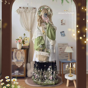 Hanfu set za odrasle žene s kinesko-zapadnom fuzijom, Ming stil panda vez, rukavi u stilu pipa, Lolita proljetni set za fotografiranje