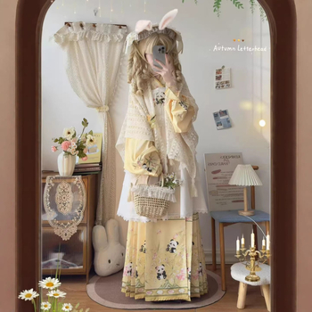 Hanfu set za odrasle žene s kinesko-zapadnom fuzijom, Ming stil panda vez, rukavi u stilu pipa, Lolita proljetni set za fotografiranje
