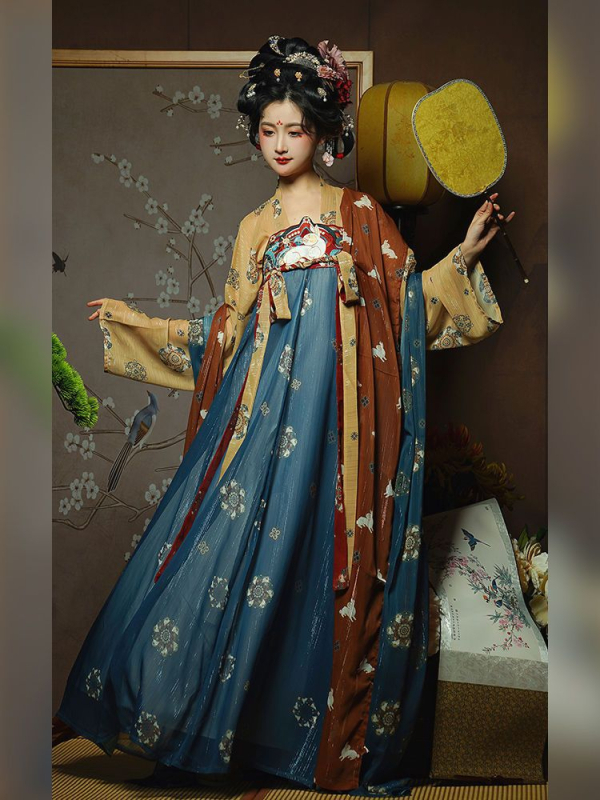 Hanfu dinastije Tang za žene – odrasla ruqun s motivom zlatnog večernjeg banketa, proljetni stil, šifon