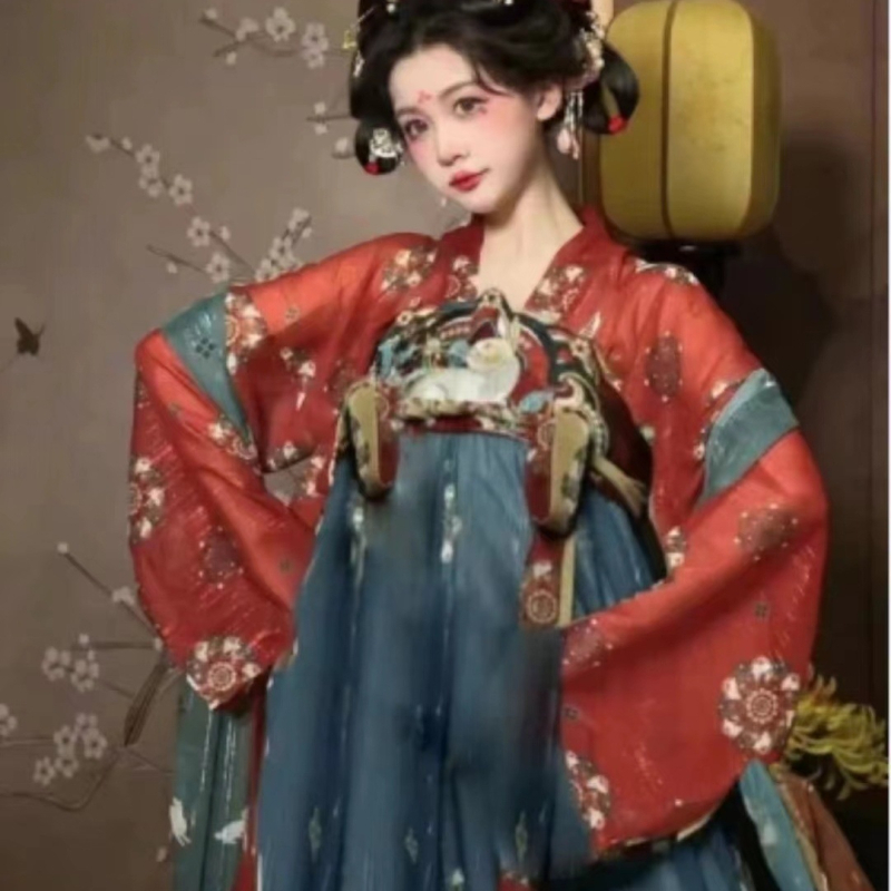 Hanfu dinastije Tang za žene – odrasla ruqun s motivom zlatnog večernjeg banketa, proljetni stil, šifon