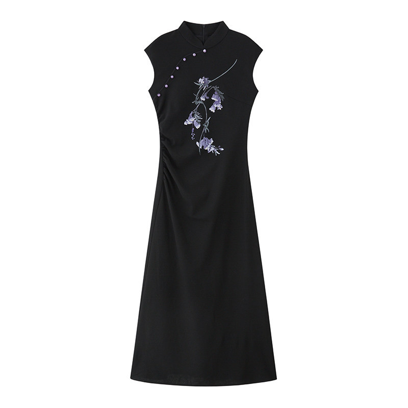 Lu Qingyi Original [Peilan] Cheongsam haljina za žene – proljeće/ljeto, otisak s vezom, trodijelni set