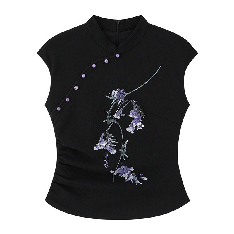 Lu Qingyi Original [Peilan] Cheongsam haljina za žene – proljeće/ljeto, otisak s vezom, trodijelni set