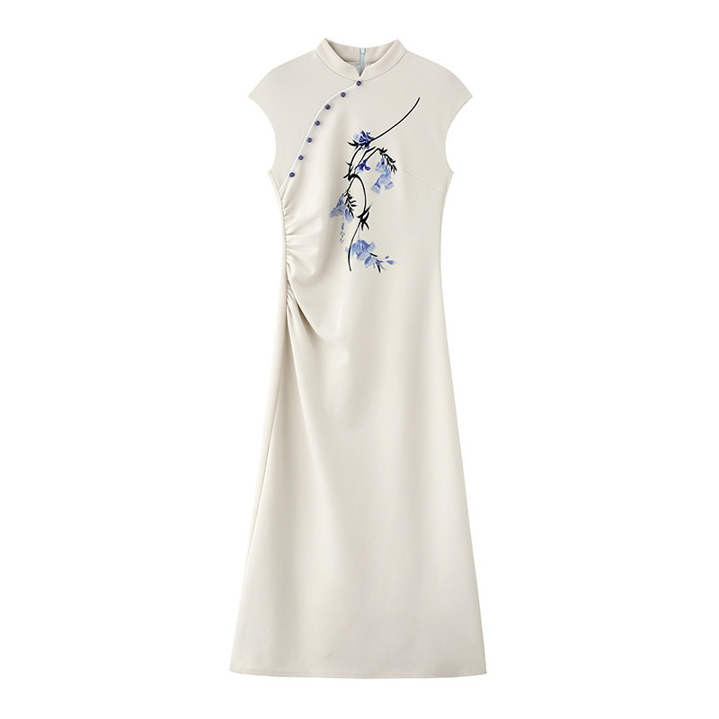 Lu Qingyi Original [Peilan] Cheongsam haljina za žene – proljeće/ljeto, otisak s vezom, trodijelni set
