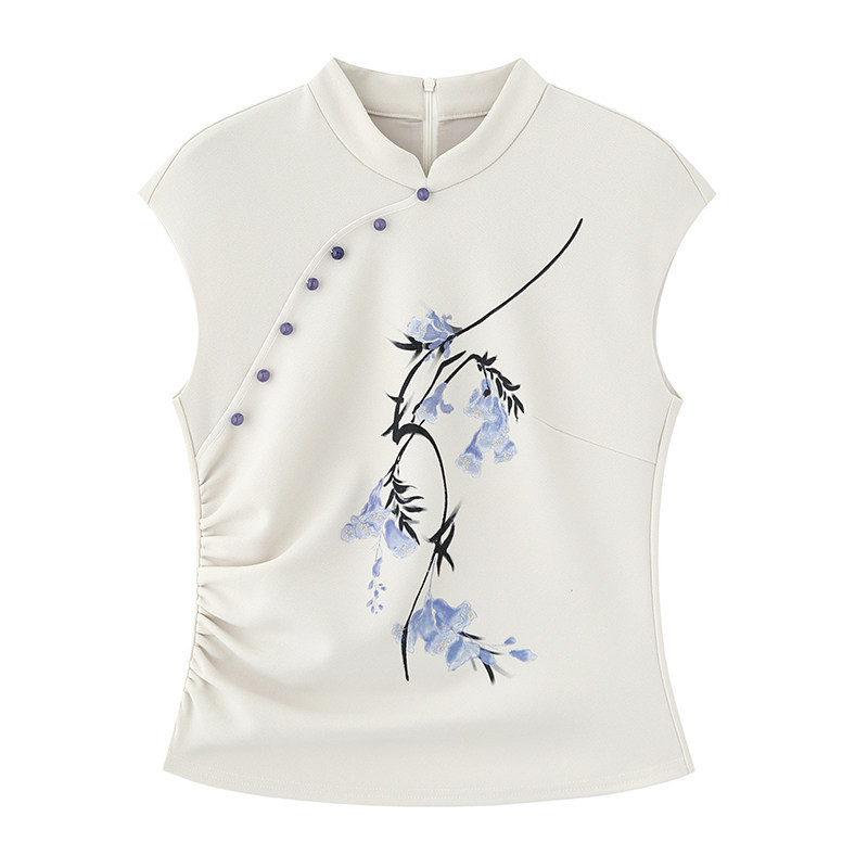 Lu Qingyi Original [Peilan] Cheongsam haljina za žene – proljeće/ljeto, otisak s vezom, trodijelni set