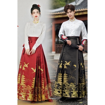 Novi Hanfu set u kineskom stilu s bogatim izvezenim i maksi suknjom od zlatnog tkanja te Ming stilom gornjeg dijela
