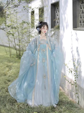 Luozhu 2026 Chengxiangting Hanfu za žene, Tang stil Hezi suknja s vezenim – set