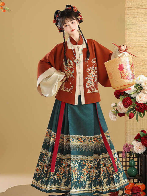 Ženski Hanfu u Ming stilu s izvezenim kvadratnim ovratnikom i Mamian suknjom