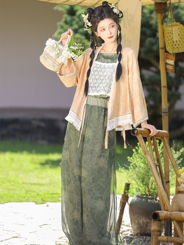 Ženski Hanfu set: tanak kardigan i hlače fenjera, kineski stil, svakodnevno nošenje, retro proljeće