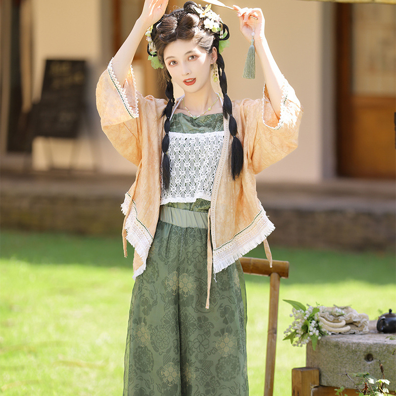 Ženski Hanfu set: tanak kardigan i hlače fenjera, kineski stil, svakodnevno nošenje, retro proljeće