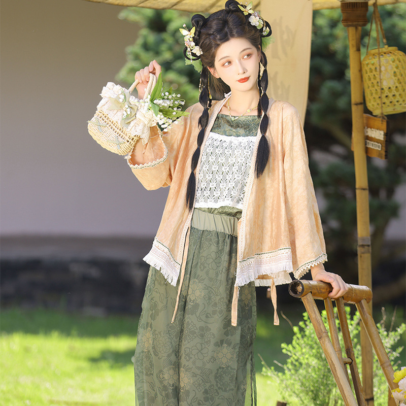 Ženski Hanfu set: tanak kardigan i hlače fenjera, kineski stil, svakodnevno nošenje, retro proljeće