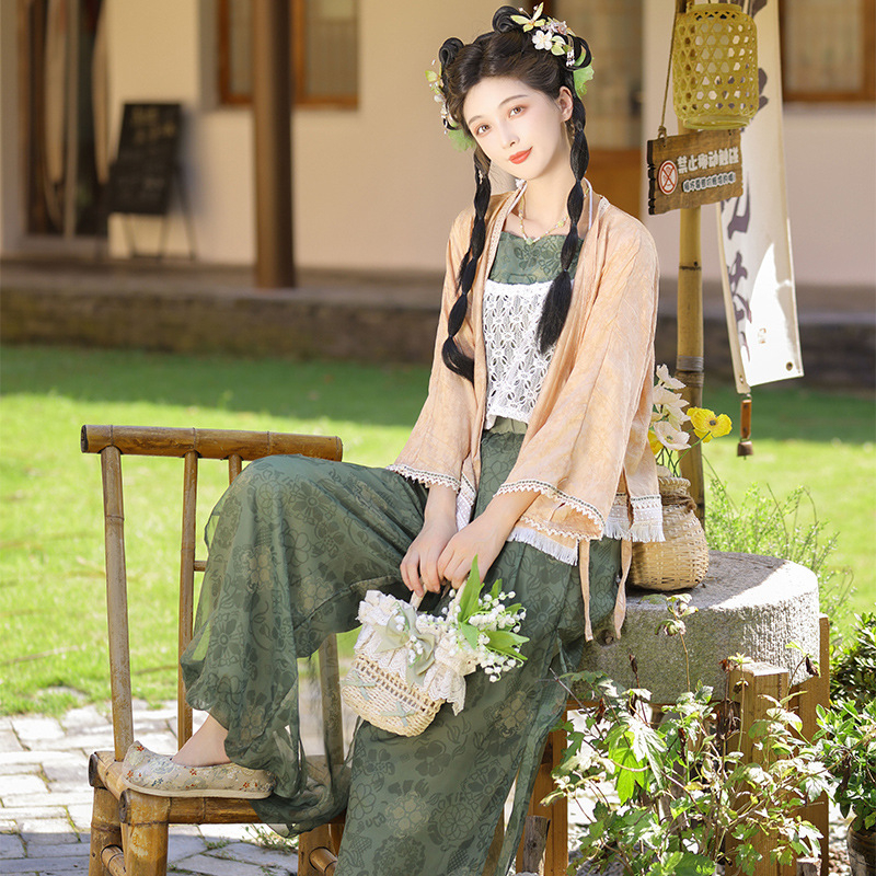 Ženski Hanfu set: tanak kardigan i hlače fenjera, kineski stil, svakodnevno nošenje, retro proljeće