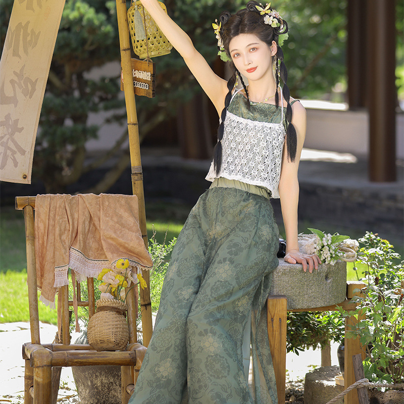 Ženski Hanfu set: tanak kardigan i hlače fenjera, kineski stil, svakodnevno nošenje, retro proljeće