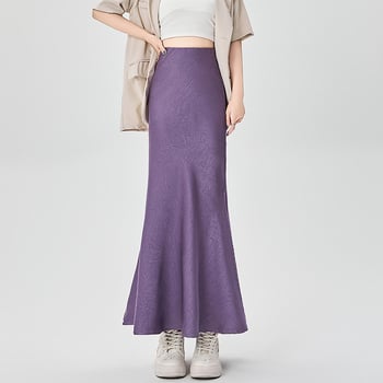 Midi suknja od acetatnog saten sa bočnim otvorom, za žene, ljeto, jacquard tekstura, laskavo drapiranje, A-linija silueta sirene
