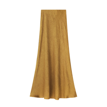 Midi suknja od acetatnog saten sa bočnim otvorom, za žene, ljeto, jacquard tekstura, laskavo drapiranje, A-linija silueta sirene