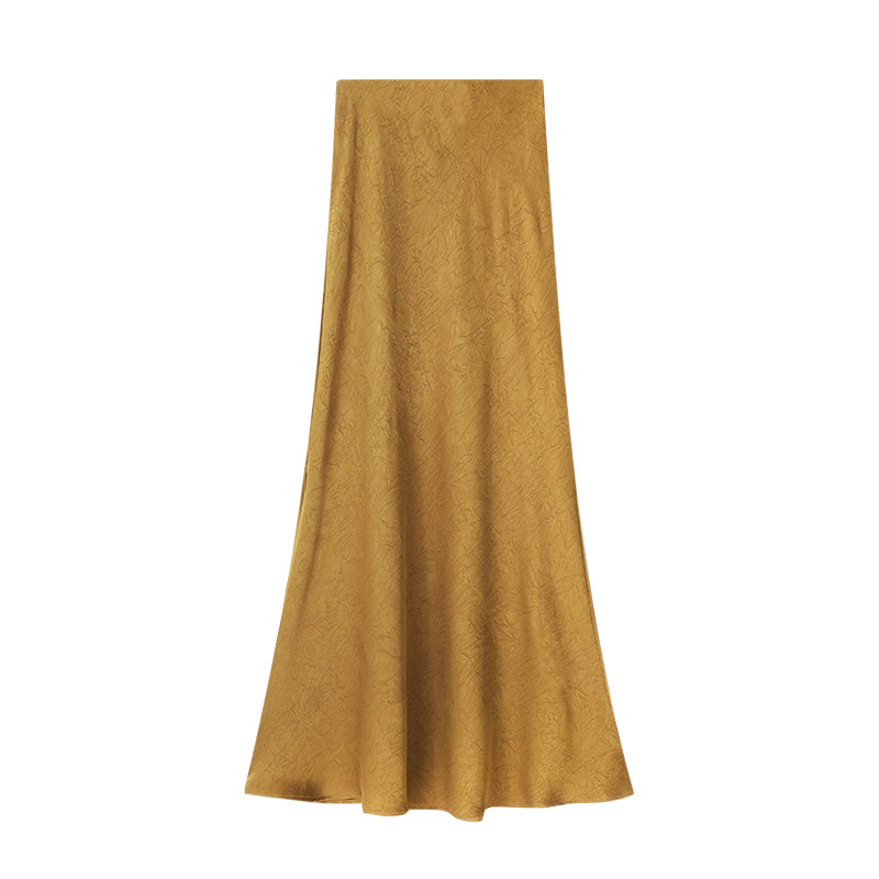 Midi suknja od acetatnog saten sa bočnim otvorom, za žene, ljeto, jacquard tekstura, laskavo drapiranje, A-linija silueta sirene