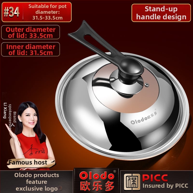 Nerezový poklop na hrniec s sklenenou vložkou, guľatý, priemer 34 cm, vysokoteplotne odolný, vhodný pre wok a veľké hrnce