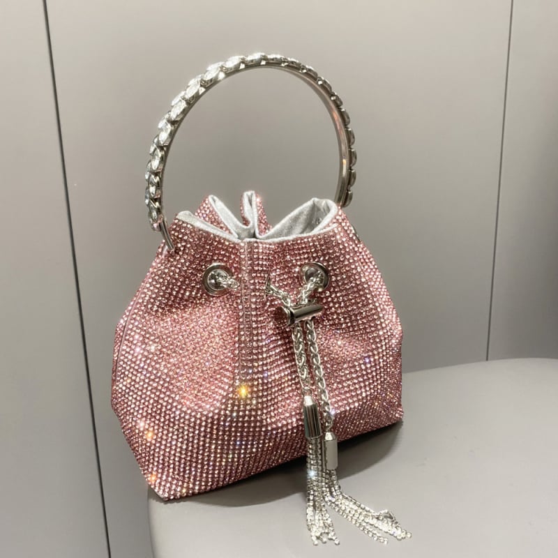 Ženska bucket torba s resicama i rhinestones, mala cilindrična torba za dnevnu upotrebu