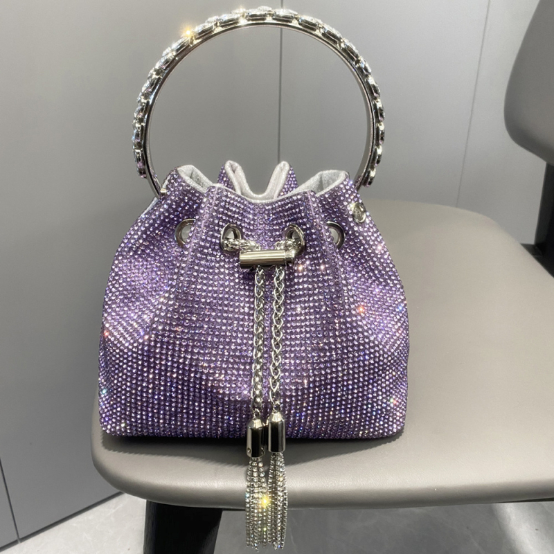 Ženska bucket torba s resicama i rhinestones, mala cilindrična torba za dnevnu upotrebu