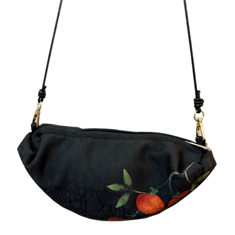 Geantă ovală pentru telefon, neagră, din mătase Mulberry, cu curea de umăr, stil chinezesc nou, formă de dumpling, moștenire culturală imaterială
