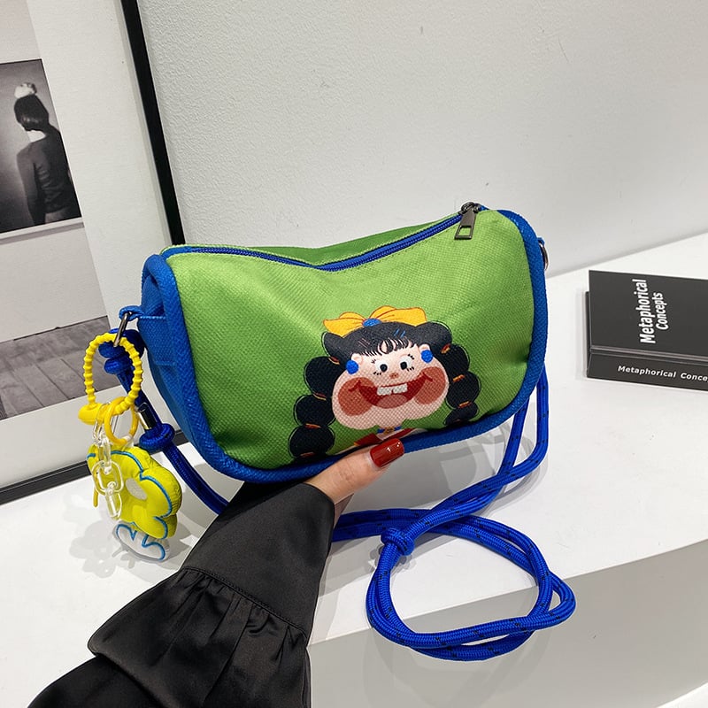 Női vászontáska egyedi illusztrációkkal és graffiti mintákkal, aranyos rajzfilmes dizájn, vállon hordható/crossbody, közepes méretű