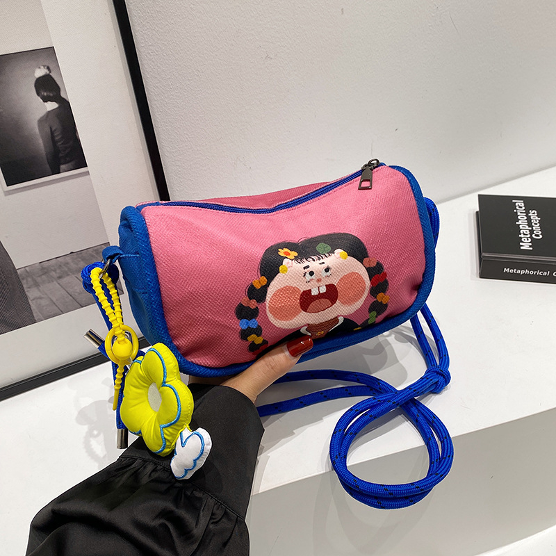 Női vászontáska egyedi illusztrációkkal és graffiti mintákkal, aranyos rajzfilmes dizájn, vállon hordható/crossbody, közepes méretű