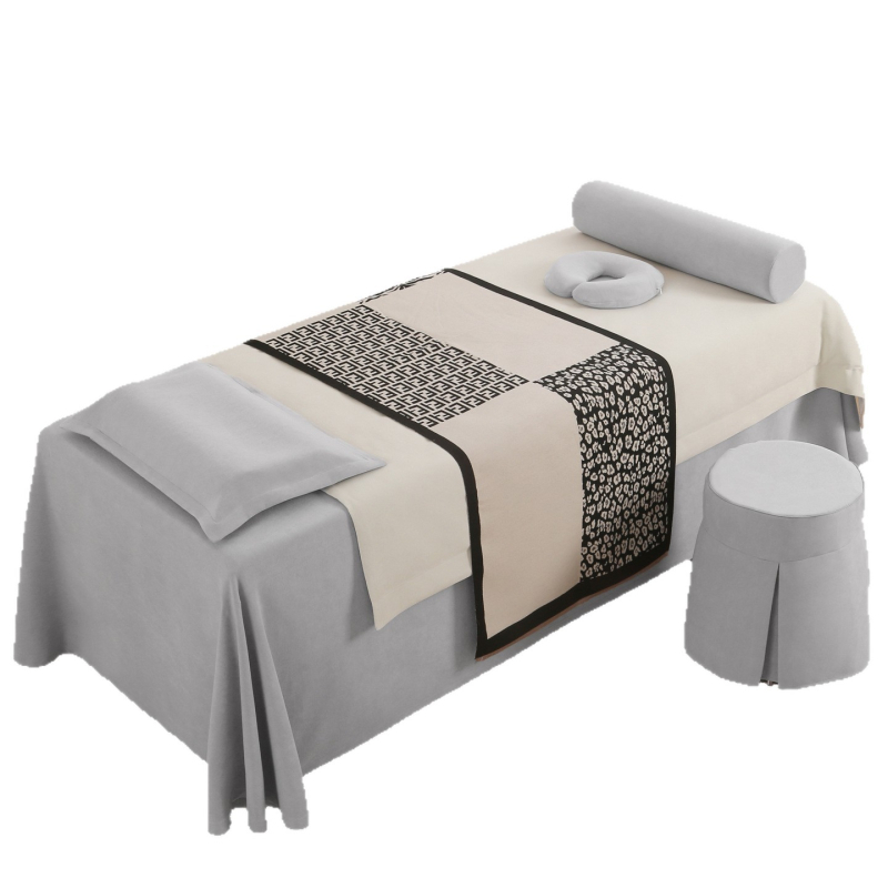 Памучен четиричленен комплект покривки за легло за салон за красота – луксозно спа покривало за масажно легло, за всички сезони