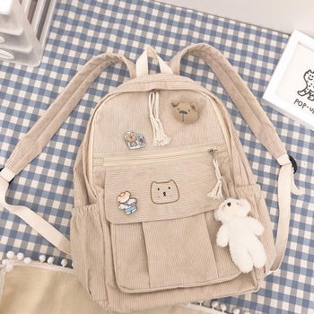 Corduroy ruksak za djevojke, Harajuku Ulzzang stil, svestran školski ruksak za srednju školu i fakultet, sladak ruksak