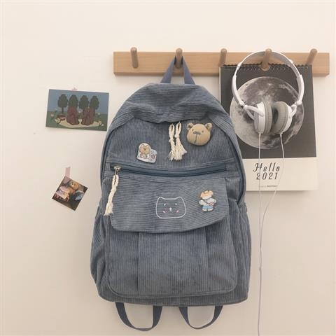 Corduroy ruksak za djevojke, Harajuku Ulzzang stil, svestran školski ruksak za srednju školu i fakultet, sladak ruksak
