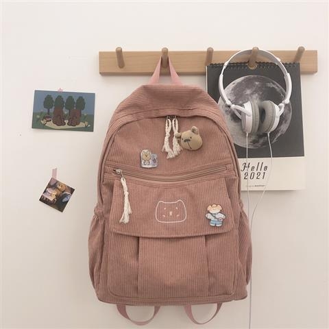 Corduroy ruksak za djevojke, Harajuku Ulzzang stil, svestran školski ruksak za srednju školu i fakultet, sladak ruksak