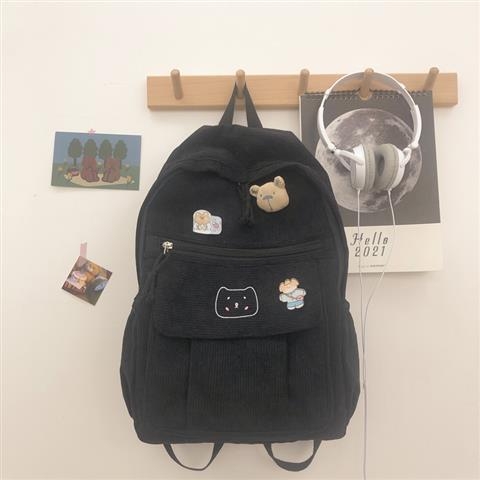 Corduroy ruksak za djevojke, Harajuku Ulzzang stil, svestran školski ruksak za srednju školu i fakultet, sladak ruksak