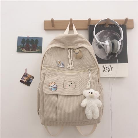 Corduroy ruksak za djevojke, Harajuku Ulzzang stil, svestran školski ruksak za srednju školu i fakultet, sladak ruksak