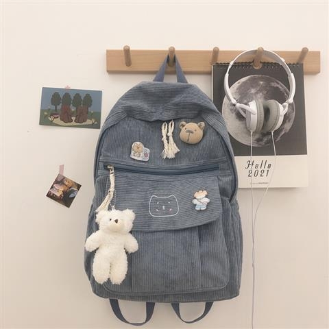 Corduroy ruksak za djevojke, Harajuku Ulzzang stil, svestran školski ruksak za srednju školu i fakultet, sladak ruksak