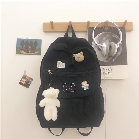 Corduroy ruksak za djevojke, Harajuku Ulzzang stil, svestran školski ruksak za srednju školu i fakultet, sladak ruksak