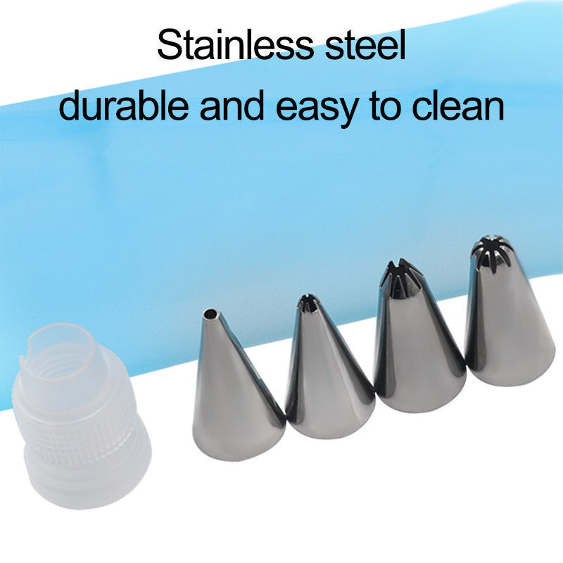 Комплект за украса на торти: накрайници за декорация, силиконова торба и конвертор от неръждаема стомана за печене