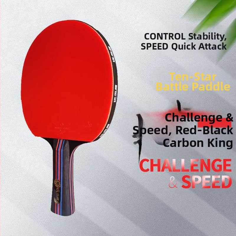 Set rakiet na stolný tenis s desiatimi hviezdičkami, dvojstranná čierna/červená invertovaná guma, hrubšia doska rakety, vysoká elasticita a vysoká viskozita gumy, pre dospelých a študentov