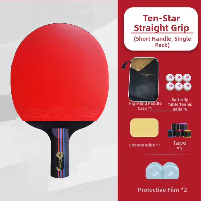 Set rakiet na stolný tenis s desiatimi hviezdičkami, dvojstranná čierna/červená invertovaná guma, hrubšia doska rakety, vysoká elasticita a vysoká viskozita gumy, pre dospelých a študentov