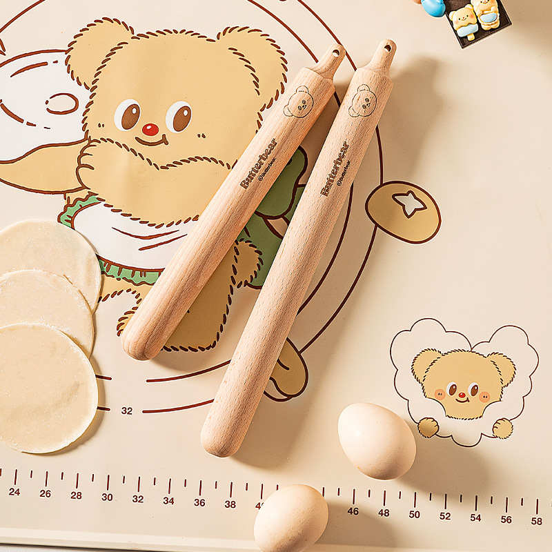 Modern Housewife & Butter Bear Разточващ валяк за тесто, дървен валяк за домашна употреба, хранителен клас, за кори за пелмени