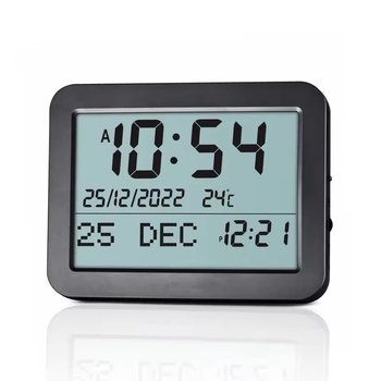 HA-7021 Черен корпус, бял LCD дисплей, квадратен настолен часовник, минималистичен будилник