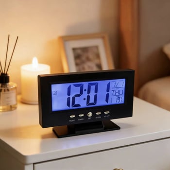 Многофункционален LCD дисплей с подсветка, часовник с форма на телевизор и метеорологични данни, настолен будилник за офис и дом, цифров часовник 8082