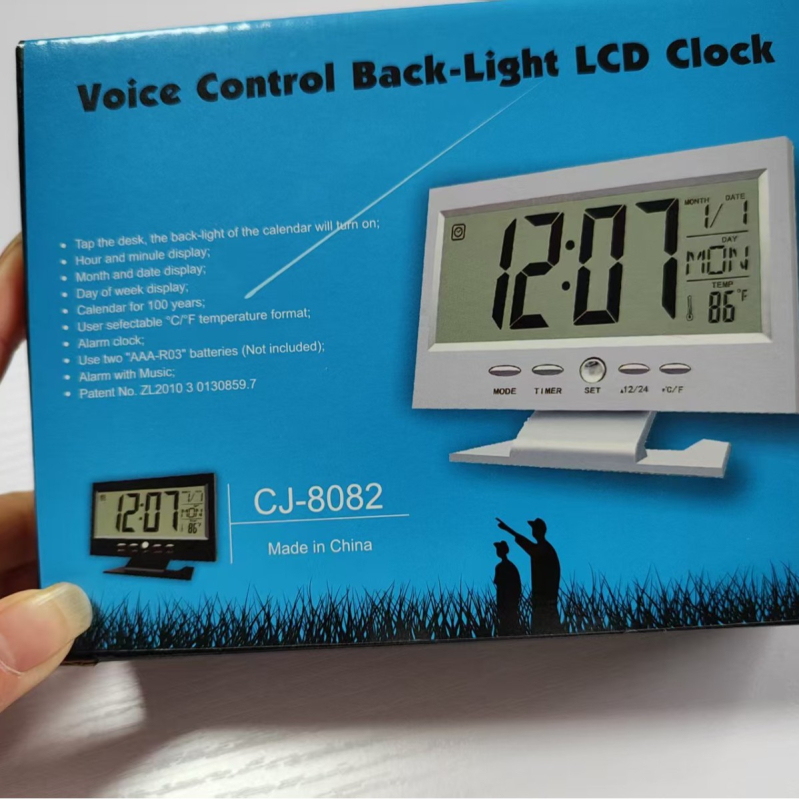 Многофункционален LCD дисплей с подсветка, часовник с форма на телевизор и метеорологични данни, настолен будилник за офис и дом, цифров часовник 8082