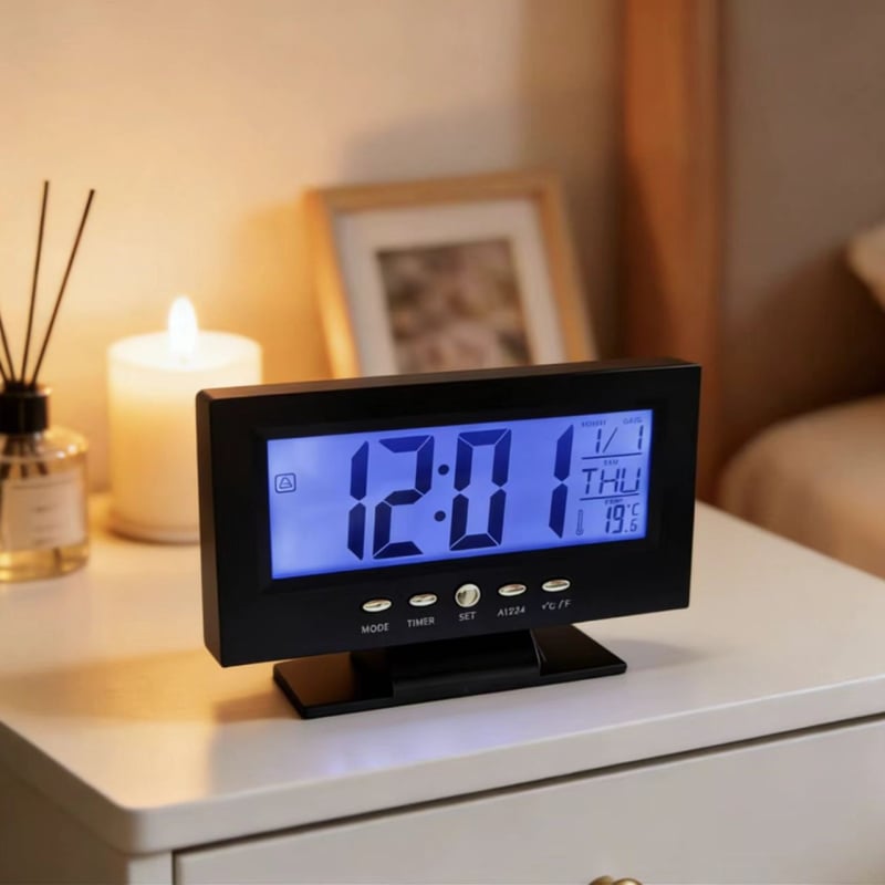 Многофункционален LCD дисплей с подсветка, часовник с форма на телевизор и метеорологични данни, настолен будилник за офис и дом, цифров часовник 8082