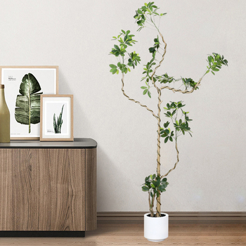 Изкуствено зелено растение Duck Foot Wood за интериор, луксозен дизайн, голям бонсай в саксия за дневната