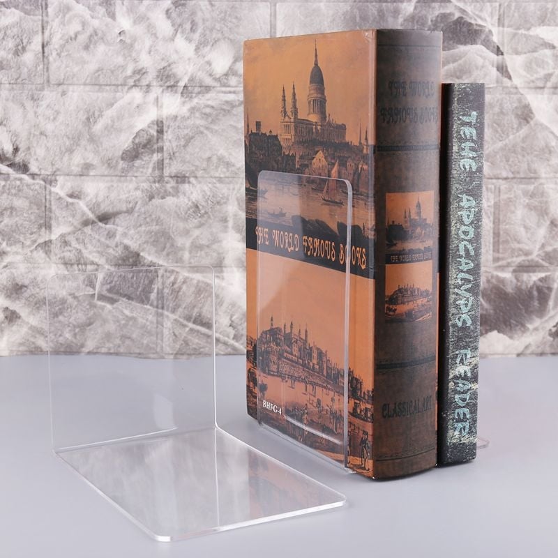 Укрепен прозрачен акрилен Л-образен настолен държач за книги