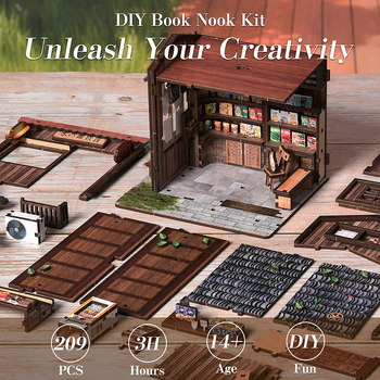 DIY 3D дървена миниатюрна къщичка за книги – комплект за сглобяване, ръчна изработка, подарък