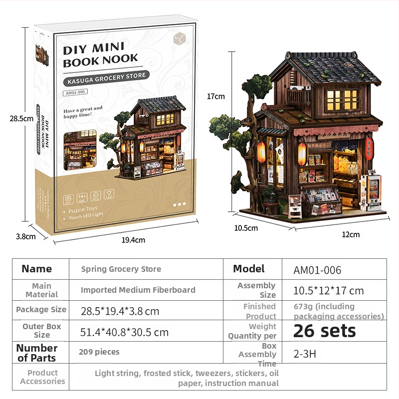 DIY 3D drevený mini domček na knihy – zostaviteľný model, hračka, darček