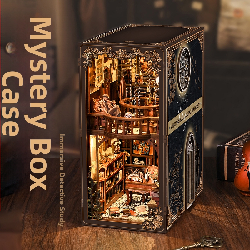 Drevený DIY stojan na knihy s tajnou priehradkou – 3D puzzle hračka