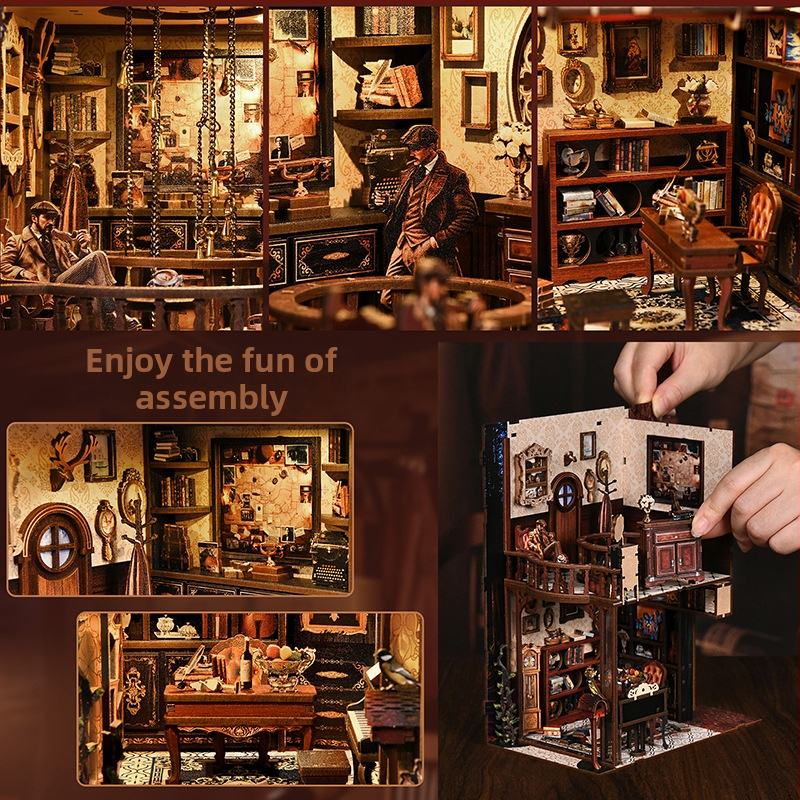 Drevený DIY stojan na knihy s tajnou priehradkou – 3D puzzle hračka