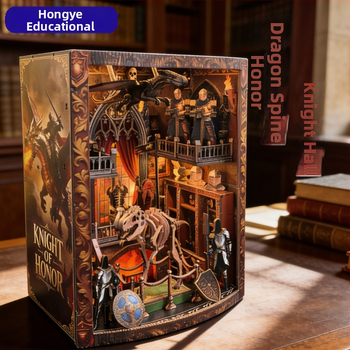 Nový DIY drevený stojan na knihy Dragon Spine Glory Knight Hall, 3D miniatúrna scéna, drevený puzzle model, vzdelávacia hračka a dekorácia