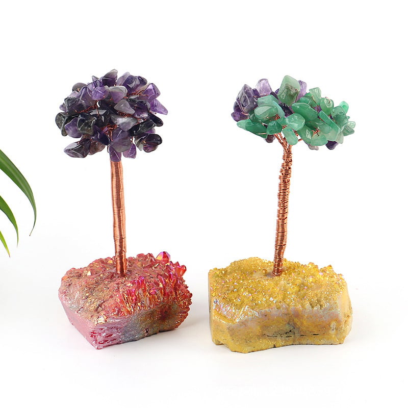 Prirodno kristalno stablo s elektroplatiranim kristalima, ručno tkano Feng Shui ukras